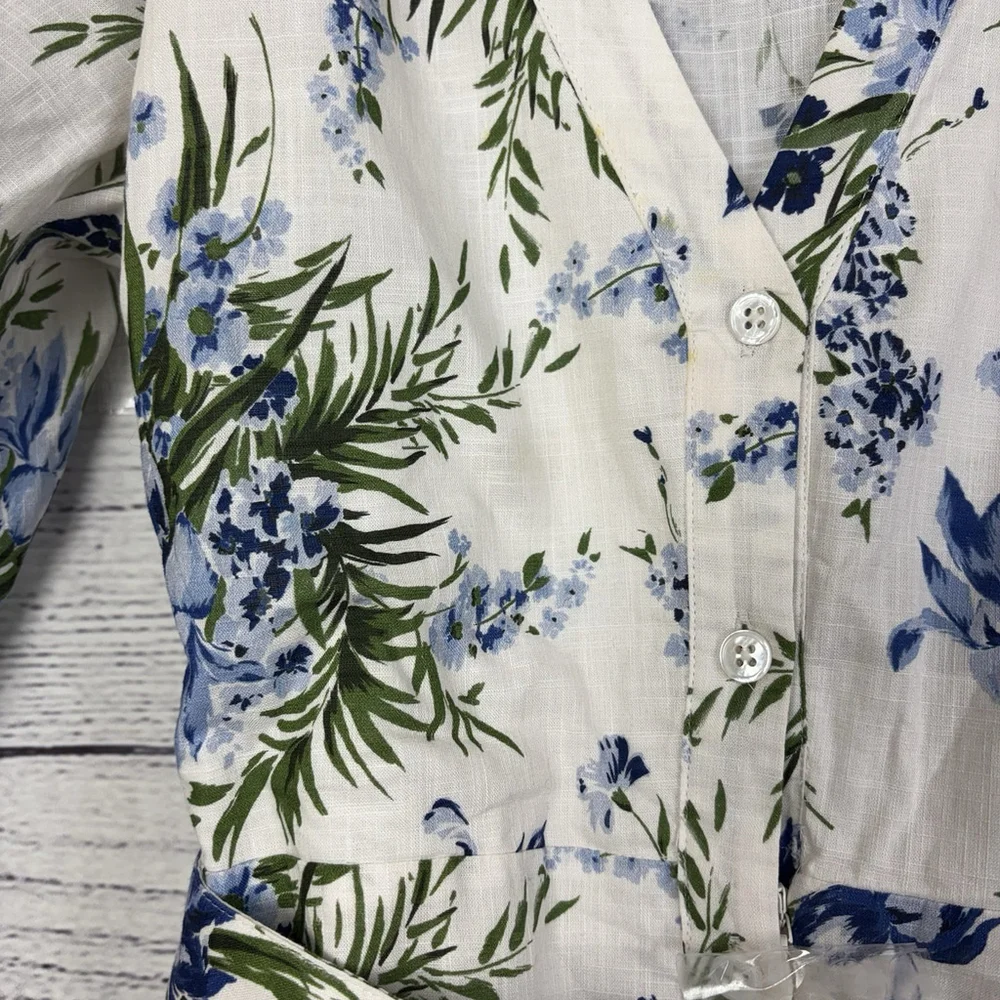 Veronica Beard Dewey Floral Cotton Gauze Dress v-Neck Belted tiered Mini Size 8 - Picture 7 of 8